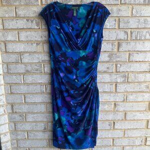 Lauren Ralph Lauren V-Neck Faux Wrap Abstract Floral Sheath Dress Women's Size 8